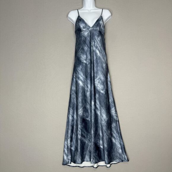 Zara Dress Womens Small Blue Denim Jean Print Satin Slip Maxi Y2K Backless Party - Picture 1 of 15